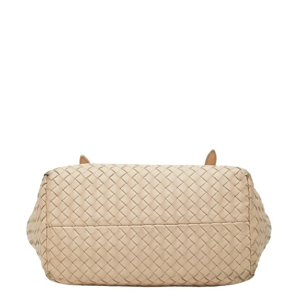 BOTTEGA VENETA Cream Leather Intrecciato Tote Bag